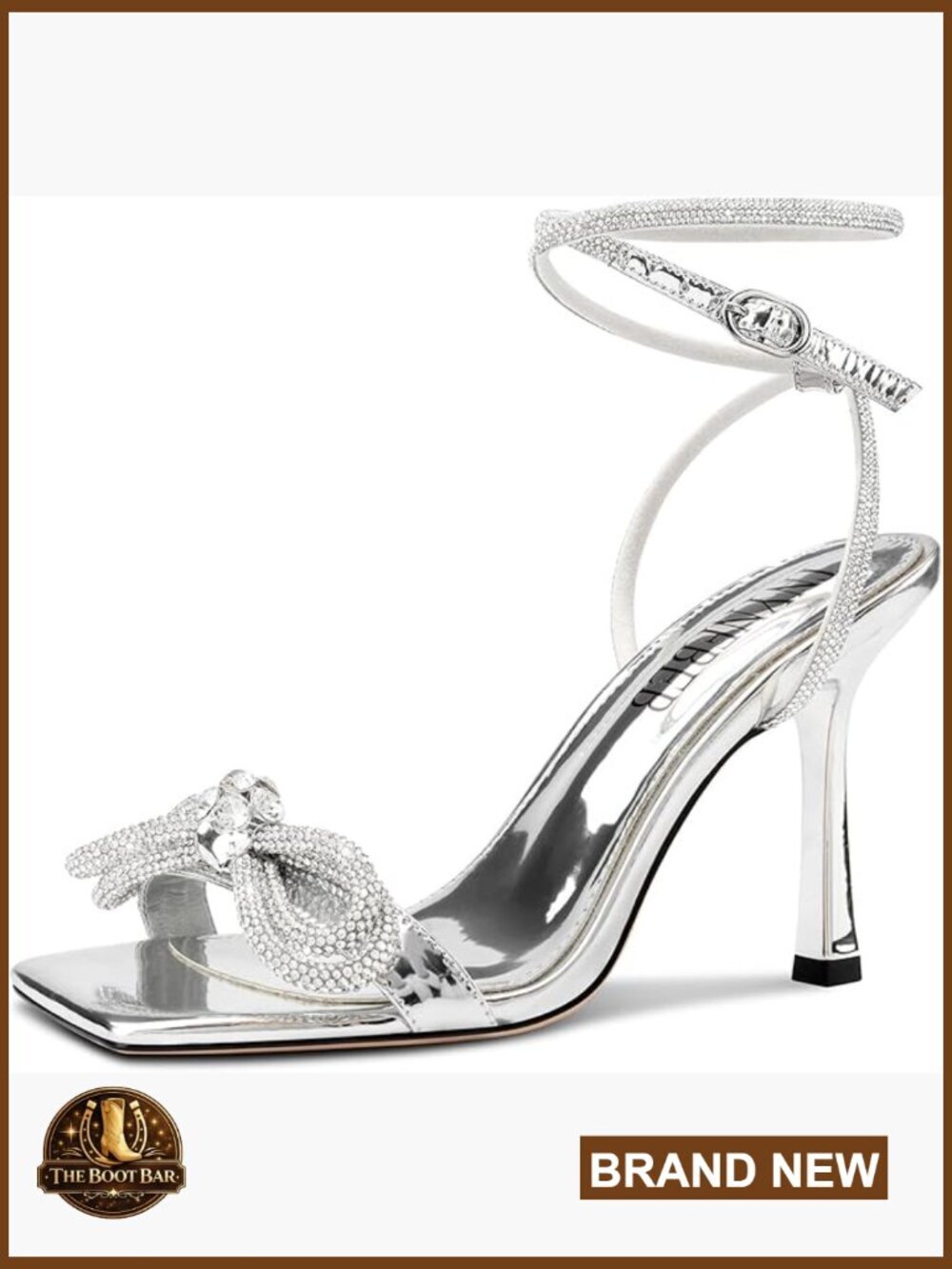 Stiletto Heel Open Square Toe Sandals Ankle Strap Rhinestone Bow-knot Prom 3.5"